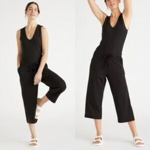 Quince Black Terry Modal Jumpsuit Wide Leg Keyhole Back Size Small